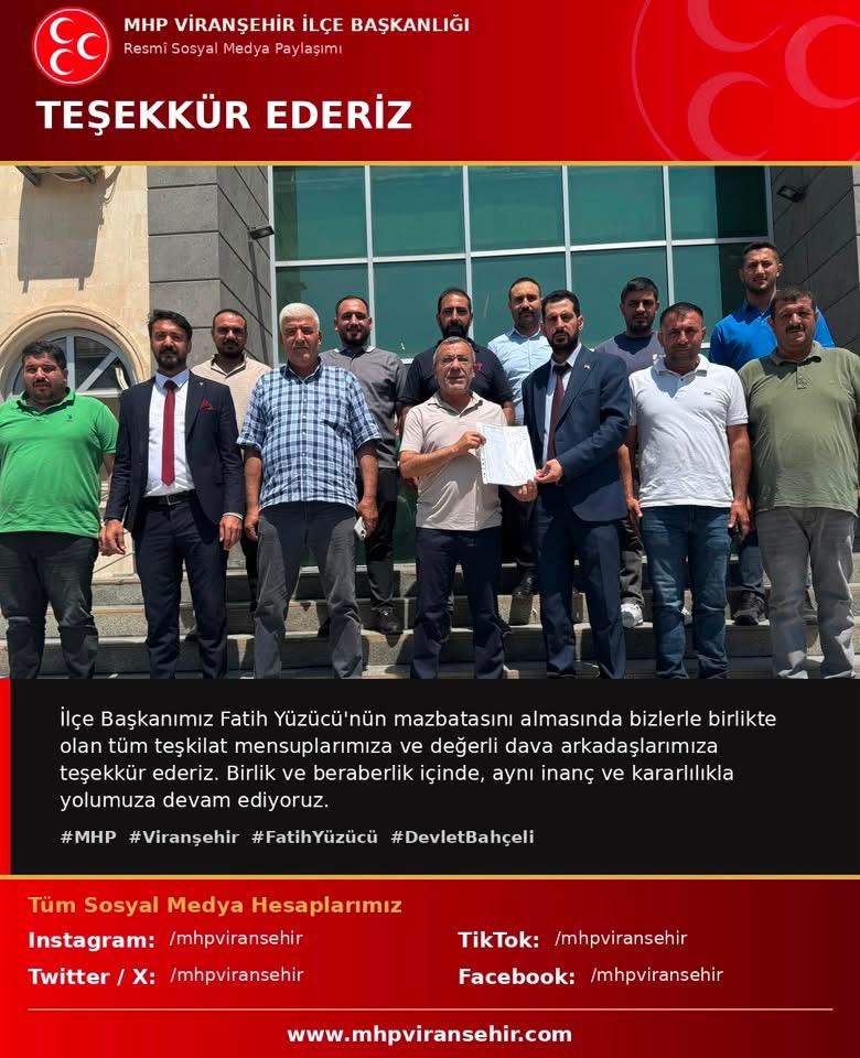 İlçe Başkanımız Fatih YÜZÜCÜ Mazbatasını Alarak Görevine Resmen Başladı