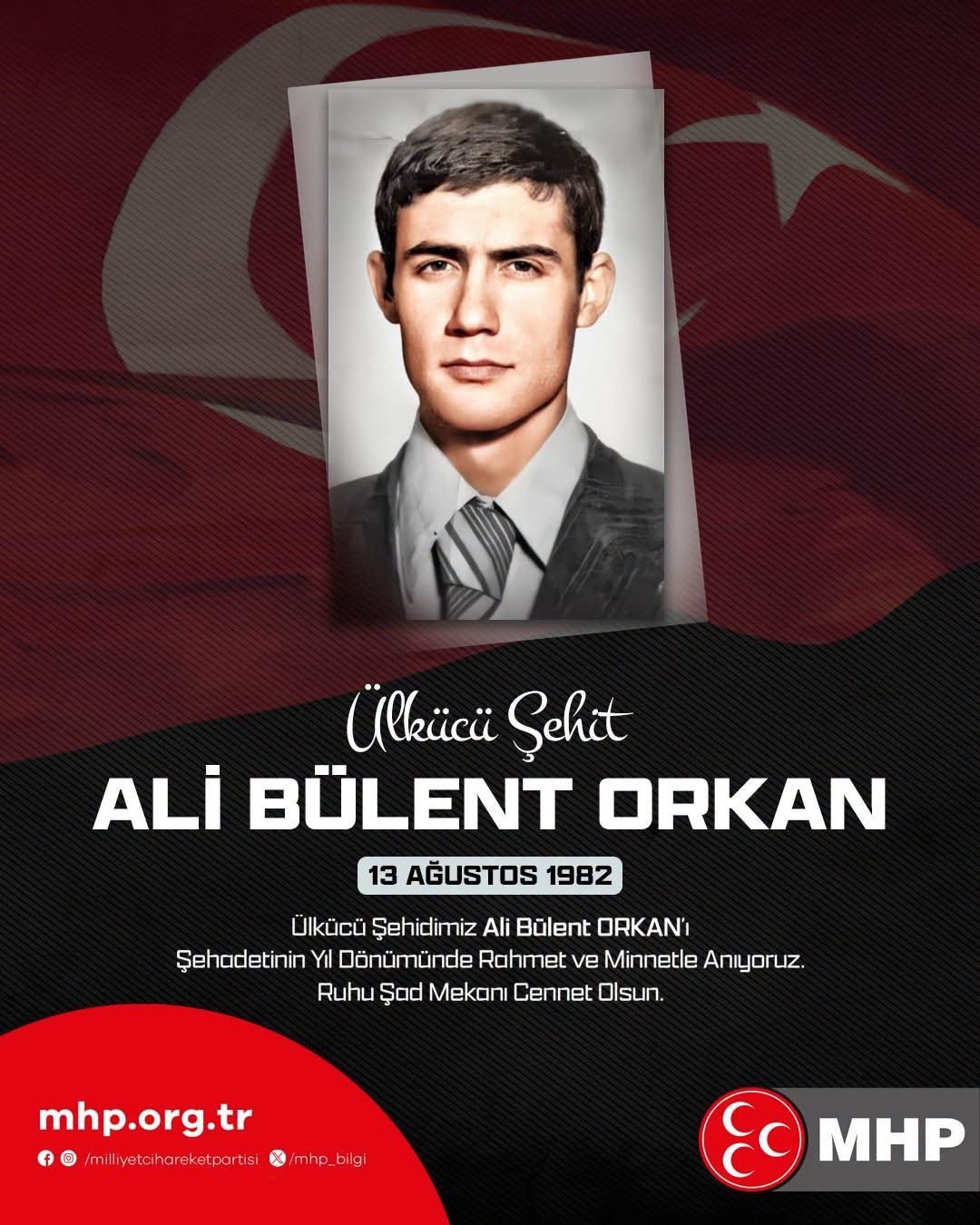 Ülkücü Şehidimiz Ali Bülent ORKAN'ı Şehadetinin Yıl Dönümünde Rahmet ve Minnetle Anıyoruz